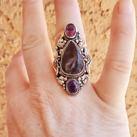 New Chevron Amethyst 925 Silver Queen Bee Statement Ring. - Picture 15 of 16